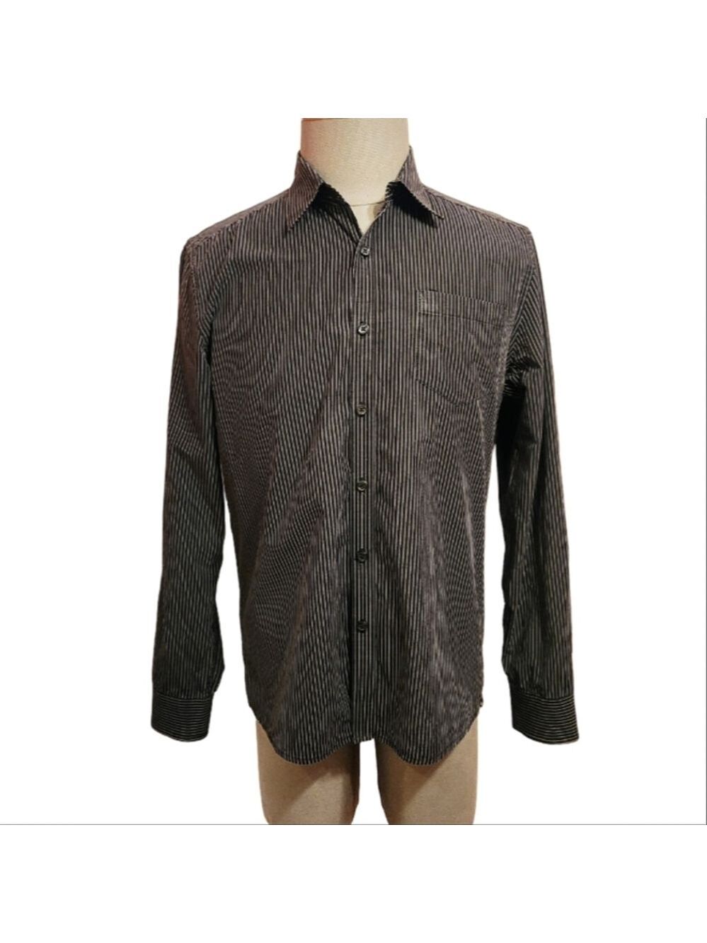 Kenneth Cole Black and White Stripe Dress Shirt Large